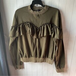 Olive Green Ruffled Boutique Cotton Sweatshirt